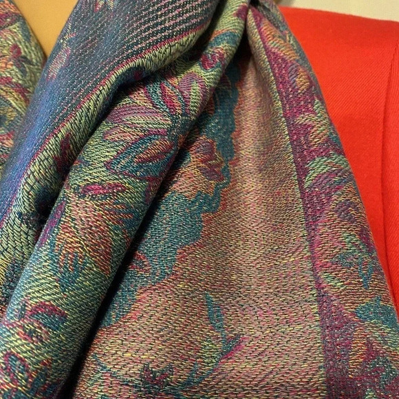 Pashmina Scarf Wrap 100% Pashmina Floral Paisley Print Tacles Women Sz W34”xL67” - Picture 4 of 5